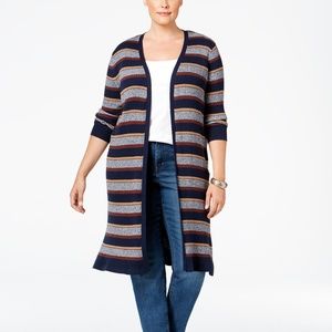 Style & Co. Striped Open-Front Duster Cardigan